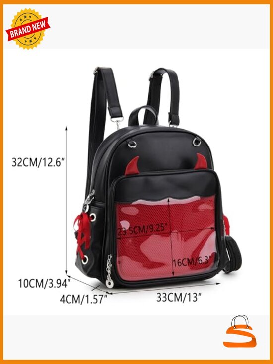 Gothic Pin Display Backpack with Clear Vinyl Window, Faux Leather, Adjustable main image 3